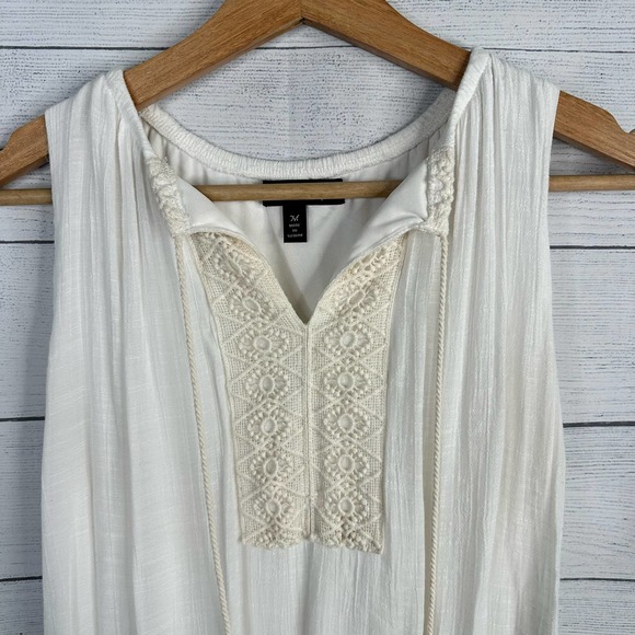 Cloth & People Womens Boho Crochet Gauzy Cream Embroidered Mini Dress Size M - Picture 3 of 10
